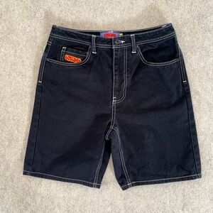Empyre Mens Black Denim Skate Shorts Contrast Stitch Size 30 Baggy Y2K Grunge